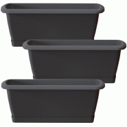 WellHome - Lot de 3 jardinières Respana avec support en plastique coloris anthracite 78,6x18,4x14,5cm - gris plastique polypropylène PK4491