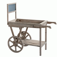 Charrette bois avec ardoise 111x58x117cm - Coloris cérusé - Présentoir idéal pour produits alimentaires et objets de décoration