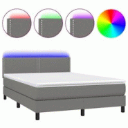 Décoshop26 - Cadre de lit LED avec sommier, tête de lit réglable et matelas 140x200 cm en tissu gris foncé - TDL0208345 Décoshop26 - Cadre de lit LED avec sommier, tête de lit réglable et matelas 140x200 cm en tissu gris foncé - TDL0208345