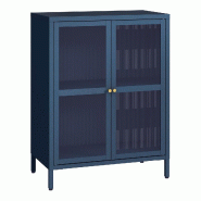 Helloshop26 - Buffet commode meuble de rangement salon entré chambre acier verre ondulé 84 x 64 x 35 cm bleu marine - bleu verre 3000224482481