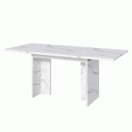 Merax Table à manger extensible 140-180x80 cm, pour 6-8 personnes, rectangulaire, plateau en MDF aspect marbre, blanc - blanc Bois manufacturé N634D