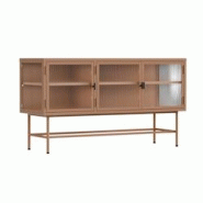 Oviala Business Buffet moderne 3 portes 120 cm en métal et verre marron - marron acier 113966