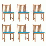 VidaXL Chaises De Jardin Lot De 6 Avec Coussins Bois De Teck Massif - bleu 3073119