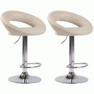 CLP Lot de 2 Tabourets de bar Olinda en similicuir hauteur réglable et siège pivotant Crème/Chrome - beige polyester 320272 CLP Lot de 2 Tabourets de bar Olinda en similicuir hauteur réglable et siège pivotant Crème/Chrome - beige polyester 320272