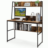 COSTWAY Bureau avec Étagère et Bibliothèque Ouverte, en Bois, 120x57x140 cm - marron Bois manufacturé TI87189FZ