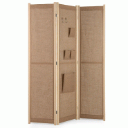 COSTWAY paravent pliable 4 panneaux avec sacs et crochets, écran autoportant 170 cm style Mid-Century - beige polyester VH33043ZM