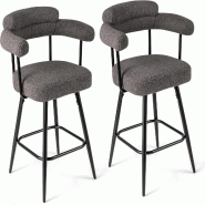 COSTWAY Set de 2 Tabourets de Bar, Tabourets de Comptoir 360° Pivotants, Hauteur d'Assise 69 cm, Tabouret en Bois avec Repose-pieds - gris VH34020SD-4