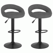 Décoshop26 - Lot de 2 tabourets de bar chaises hautes en velours gris foncé et acier noir DEC029719 - gris 3000257522178