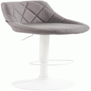 Décoshop26 - Tabouret de bar x1 pivotant hauteur réglable en tissu gris surpiqûres décoratives cadre en métal blanc 10_0005833 - blanc métal 300