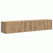 Helloshop26 - Lot de 2 meubles TV muraux modernes avec étagères 60 x 31 x 29 cm espace optimisé style minimaliste en bois 02_0054916 - Bois massif