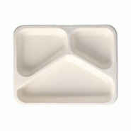 Papstar 125 barquettes en canne à sucre à sceller, 3 compartiments, 850 ml, 3 cm x 17,5 cm x 22,5 cm, blanches - blanc Matériau naturel 88814