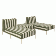 Salon de jardin bas modulable rayé 3 places vert kaki - vert aluminium 115912