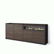 SKRAUT HOME Buffet salon et cuisine, 207x80x37 cm, 4 Portes, Cheminée électrique, Chêne foncé et Noir - marron Bois manufacturé 704_15