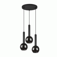 Suspension LED 3xE27, Verre Fumé, Corps Noir Mat - Trio - Clayton - noir 4017807522488
