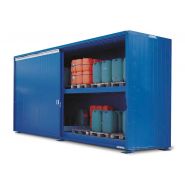 2 pk 814 ost iso - conteneur de stockage pour produits dangereux - denios - portes coulissantes, isolé en laine de roche, 12 cuves ou 48 fûts