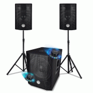 BM Sonic PACK SONO triphonique 1000W BMS 1208, Caisson bi-amplifié, USB Bluetooth, SUB 30cm, 2 SAT 8", câbles, pieds, Jeux de lumières - 3666638037619