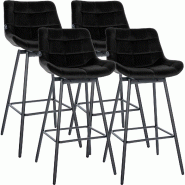 CLP Lot de 4 tabourets de bar Weston pivotants Velours HBT: 105x49x56 cm Noir Velours - noir textile 327341