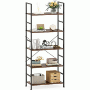 COSTWAY Étagère 5 niveaux, 160 cm avec séparateurs ouverts et cadre métallique, bois rustique, pour maison/bureau, 60x30x160cm - multicolore Bois