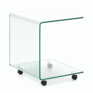 COSTWAY Table d'appoint en verre trempé avec roulettes, table en verre en forme de C,  45 x 40 x 48 cm (transparente) - transparent VH34186FD