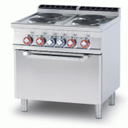 Cuisinière électrique 4 plaques rondes avec four électrique statique GN2/1. Structure en acier inoxydable. Dimensions 80x90 h90 cm. Modèle CF4-98E