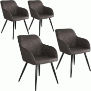 Lot de 4 chaises design élégant - Pieds noirs - Tissu gris foncé - Salle à manger, salon, cuisine - Réf : 08_0000105 Lot de 4 chaises design élégant - Pieds noirs - Tissu gris foncé - Salle à manger, salon, cuisine - Réf : 08_0000105