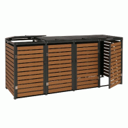 Mendler Habillage pour 4 poubelles HWC-K14, Couverture pour poubelles, 119x264x84cm WPC métal 130kg ~ aspect teck - marron métal 87675+87676+87677