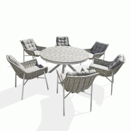 REMARQUABLE Ensemble repas de jardin avec table ronde en aluminium blanc et plateau polywood et 6 fauteuils - ELBA - 3700917637067 REMARQUABLE Ensemble repas de jardin avec table ronde en aluminium blanc et plateau polywood et 6 fauteuils - ELBA - 3700917637067