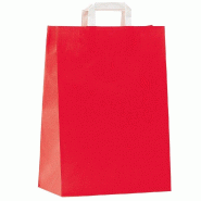 Sac kraft poignées plates rouge 43+15X46cm - par 50
