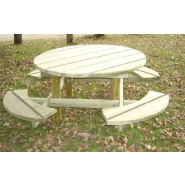 Table banc Groseille - 9011 - 4/8 places - PIN NORD ROUGE - Ø 1,20 m - Encombrement 1,80 m_1
