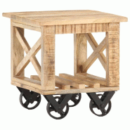 VidaXL Table d'appoint avec roues 40x40x42 cm Bois de manguier brut Modèle Zenith Ovale - 320936XL