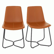 COSTWAY Lot de 2 chaises de salle à manger, chaises de cuisine en simili cuir rembourré avec pieds en métal - marron métal VH33026OR-4