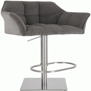 Décoshop26 - Tabouret de bar x1 réglable en velours côtelé taupe assise enveloppante capitonnée et avec base carrée en acier 10_0006286 - acier