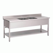 Gn204-gas -plonge inox avec étagère basse gastro m 2 bacs au centre 2000 x 700 x 850mm