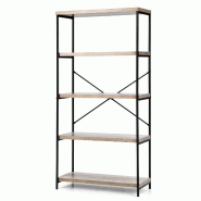 Helloshop26 - Bibliothèque étagère à 5 niveaux lot de 1 espace de rangement fonctionnel style industriel en métal bois gris 20_0010750 - 3000226340925