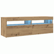 Helloshop26 - Meuble TV flottant avec lumière LED moderne rangement 120 x 35 x 40 cm en bois d'ingénierie chêne artisanal 02_0050841 - Bois massif