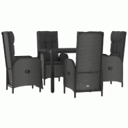 Helloshop26 - Mobilier à dîner de jardin et coussins 5 pièces noir résine tressée 02_0014883 - noir Bois massif 3000139541532