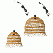 Lumisky Lot 2 Suspensions HAWAII LONG Extérieures Polyrotin H45cm Polyrotin Beige - beige 3666162012489