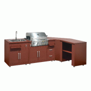Oviala Business Oviala Cuisine d'extérieur angle 4 éléments avec évier et barbecue en acier 96 x 401 x 66 cm brique - marron acier 115315