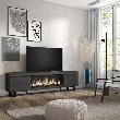 SKRAUT HOME - MEUBLE TV, BANC TéLé, 208X35X57CM, POUR LES TV JUSQU'à 80, CHEMINéE éLECTRIQUE XXL, NOIR