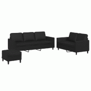 VidaXL Ensemble de canapés 3 pcs avec coussins Noir Similicuir Modèle Sirius Prime Plus - 3201765