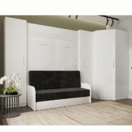 COMPOSITION ANGLE LIT ESCAMOTABLE DYNAMO SOFA ACCOUDOIRS BLANC CANAPÉ NOIR 140*200 CM 355/100 CM