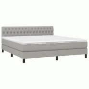 Décoshop26 - Cadre de lit LED avec sommier tête de lit matelas 180x200 cm tissu gris clair TDL0208505 - gris 3001543782726