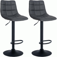 Décoshop26 - Lot de 2 tabourets de bar en synthétique gris base métal noir mat réglable en hauteur et repose-pieds TDB10636 - gris métal 3002469732697