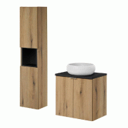 Helloshop26 - Ensemble de meubles de salle de bain rangement 60 x 57 x 39 cm effet chêne noir - noir métal 3000224682638