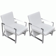 Helloshop26 - Fauteuil chaise siège lounge design club sofa salon 2 pcs avec cadre chromé cuir synthétique blanc 1102216/3 - blanc Bois massif 3000
