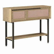 Helloshop26 - Table console 100 x 30 x 76 cm effet chêne aspect rotin noir 03_0010879 - noir métal 3000225458256