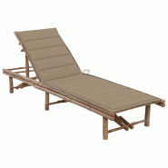 Helloshop26 - Transat chaise longue bain de soleil lit de jardin terrasse meuble d'extérieur 200 cm avec coussin bambou 02_0012298 - marron Bambou 30