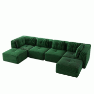 Merax Canapé modulable 4 places avec 2x tabourets, Cloud Sofa Cord sans cadre, canapé lounge près du sol, avec accoudoirs larges, vert - vert multi