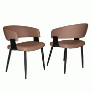 Merax Lot de 2 chaises de salle à manger marron, similicuir PU rembourré, accoudoirs, dossier ergonomique, pieds métal - marron multi-matériau W11