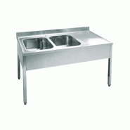 PLONGE - 2 BACS DROITE 400X500 MM - INOX - ADOSSÉE - 1600X700X900 MM - PIEDS CARRÉS 50X50 MM - SANS ÉTAGÈRE